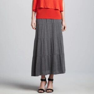 EILEEN FISHER silk blend grey tiered maxi skirt